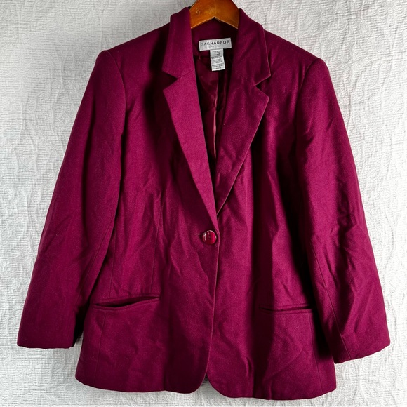Vintage 100 Wool Blazer Womens 10P Mauve Pink Sag Harbor 1 Button Jacket Lined - Picture 16 of 16